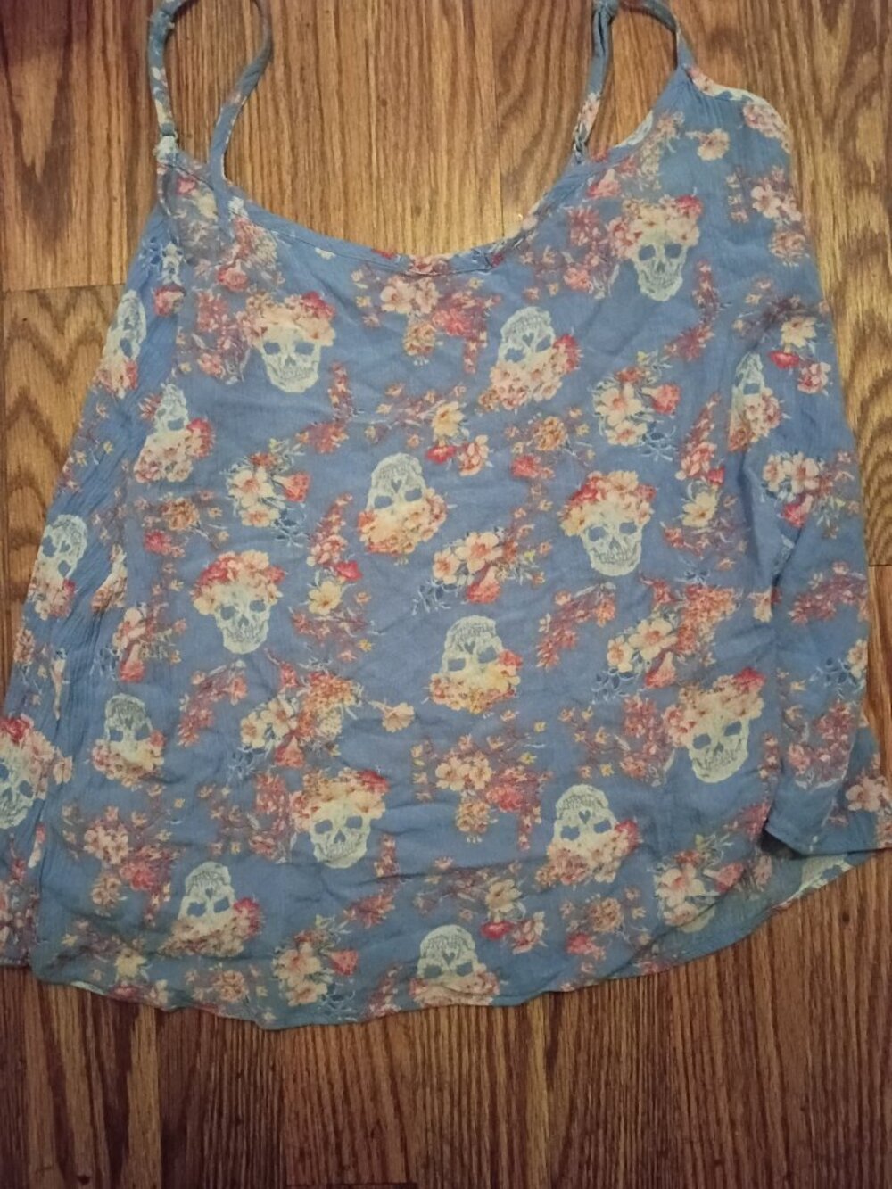 Junior Ladies size small Pink Rose blue skull cami top